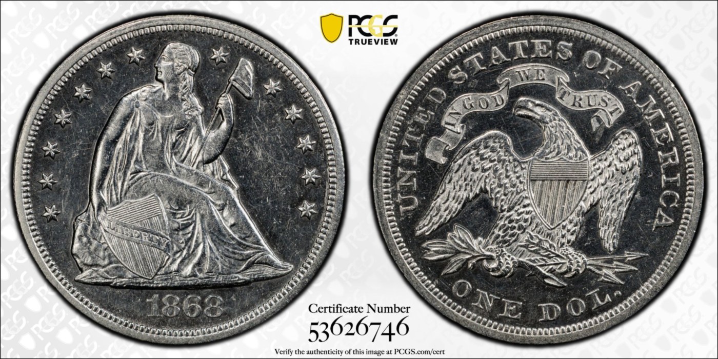 1868-Seated-Dollar-Thoughts-PCGS-AU-Detail